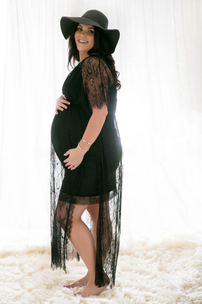 Maternity wardrobe — black lace gown